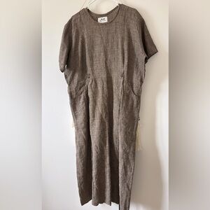 Vintage Flax by Jeanne Engelheart Lithuanian Linen Maxi Dress Short Sleeve